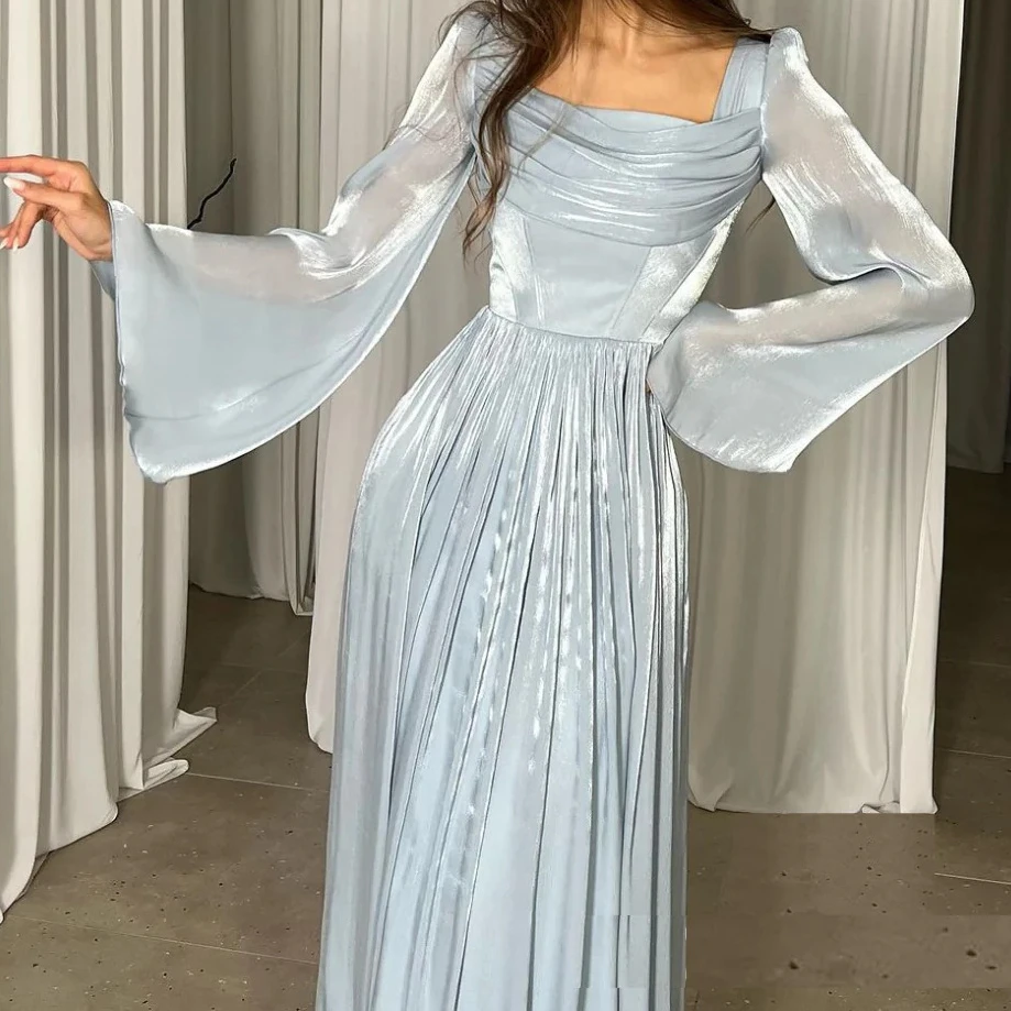 Dress Women Long Dresses Elegant Splice Square Collar Pleated Party Casual Slim Fit Tight High Waist Solid Full Sleeve Vestidos