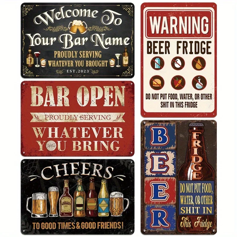 [JIT]Decorative Sign& Plaque 5pcs Classics Bar Metal Sign Bundle for Home Bar Wall, Funny Bar Signs for Man Cave Decor Basement