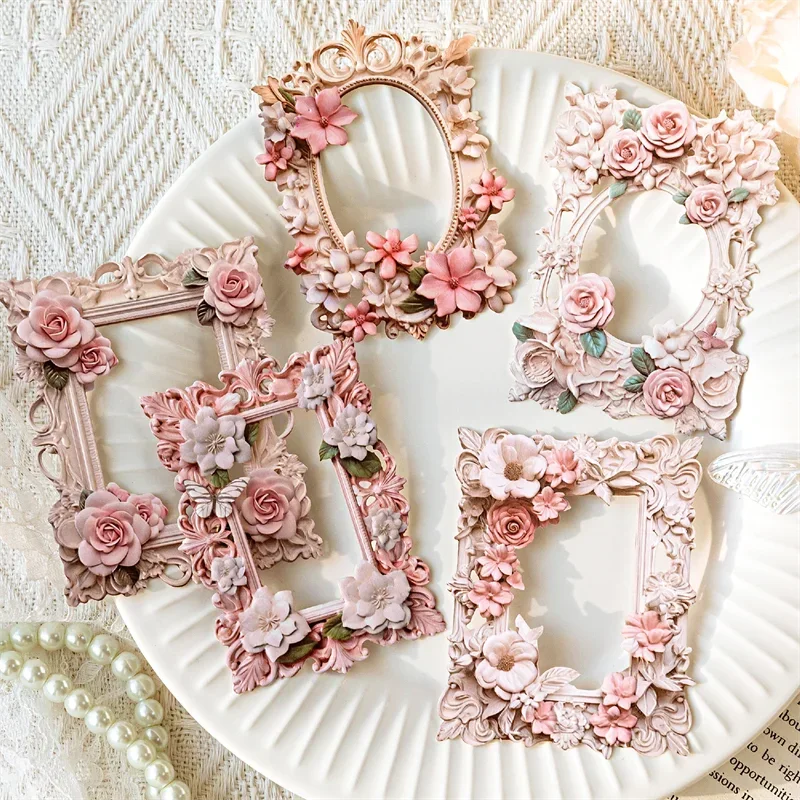 10Pcs Collage Flower Mirror Floral Retro Hollow Border Background Decoration Card Handwritten DIY Scrapbook 135*103MM