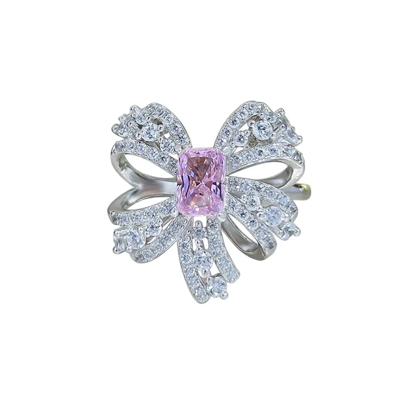 Sweet cherry blossom high carbon diamond ring butterfly light luxury high-end feeling 925 sterling silver ice flower cutting