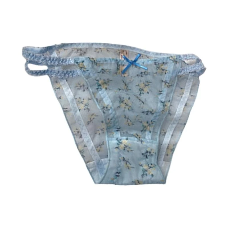 Sheer Mesh Floral Pattern Hipsters Panties for Women Cut Out Low Rise Lace Strappy Sweet Bows Underwear Briefs Lingerie