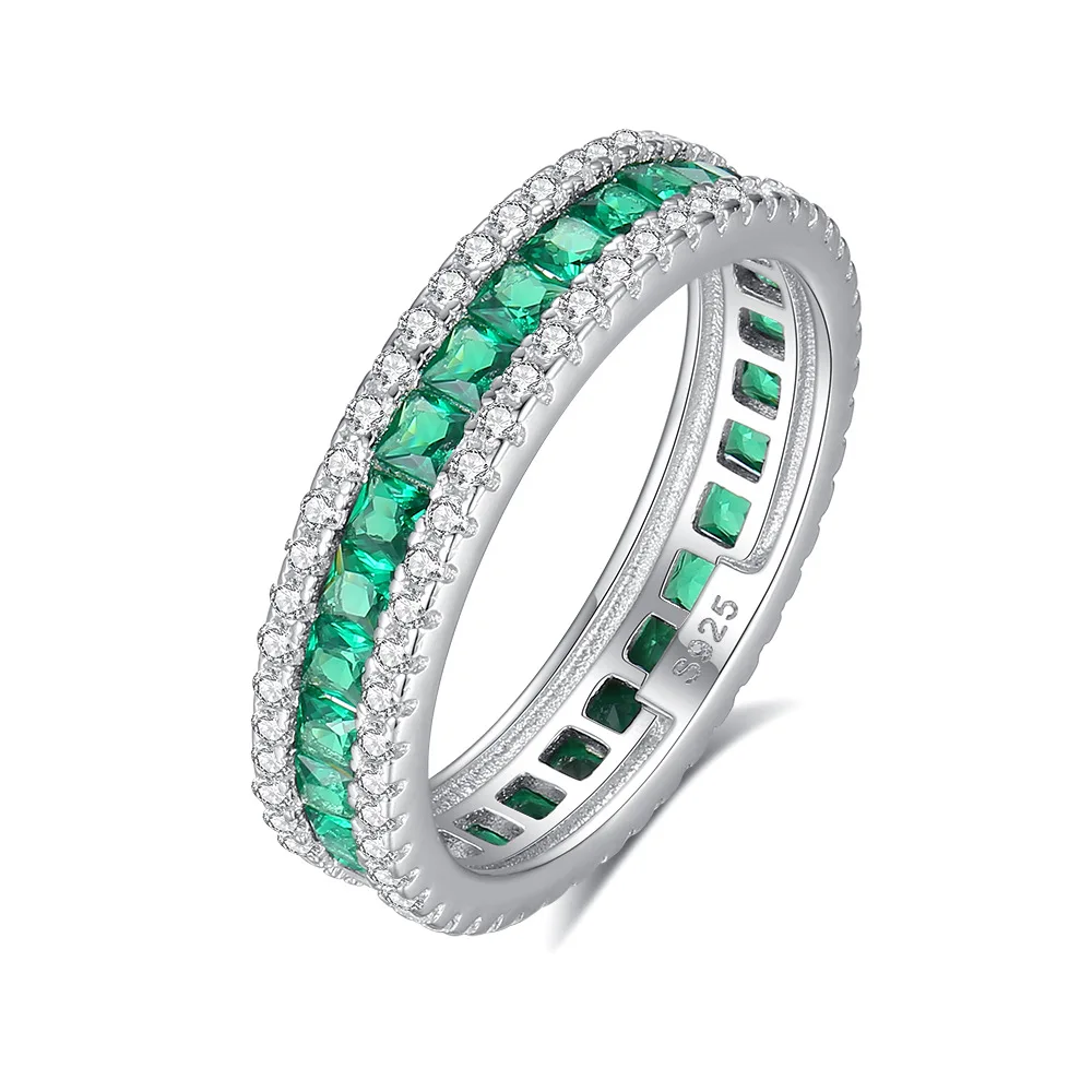 

S925 Sterling Silver Luxury Ring, Full Paved White & Green Diamonds, Emerald High Carbon Diamond, Vintage Wedding Jewelry for Wo
