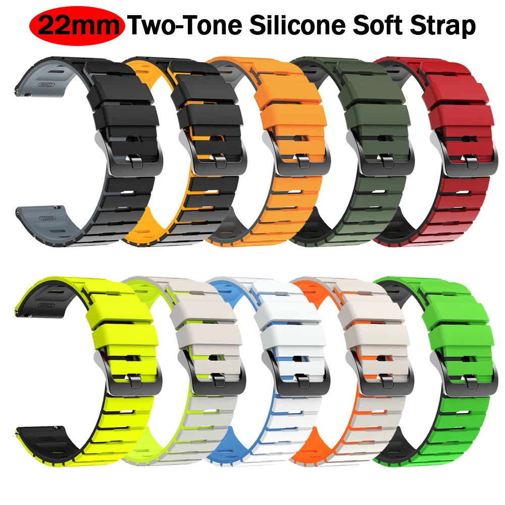 22mm Two-Tone Silicone Strap For COROS APEX 46mm 2 Pro/PACE Pro 3 Replacement Correa For Xiaomi watch color 2 S4 Sport Watchband