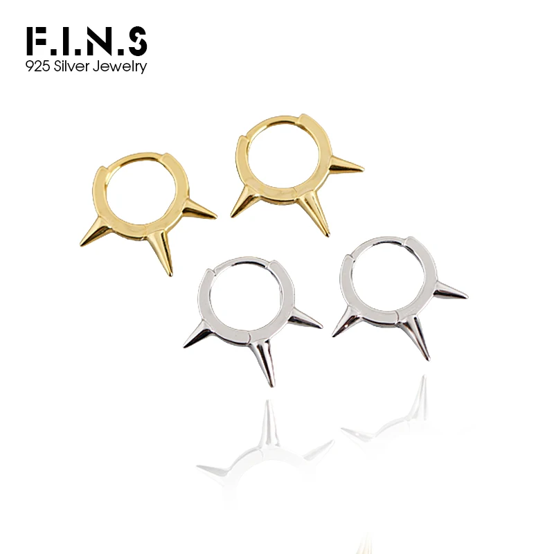 F.I.N.S Punk Rivet Hip-hop S925 Sterling Silver Small Hoop Earrings Huggies Geometric Rock Circle Ear Buckles Pendientes Gifts