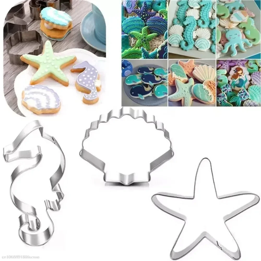 Stainless Steel Cookie Cutter Biscuits Shell Hippocampus Cookie Stamps Bakeware Biscuit Mold Mermaid Party Baking Tool