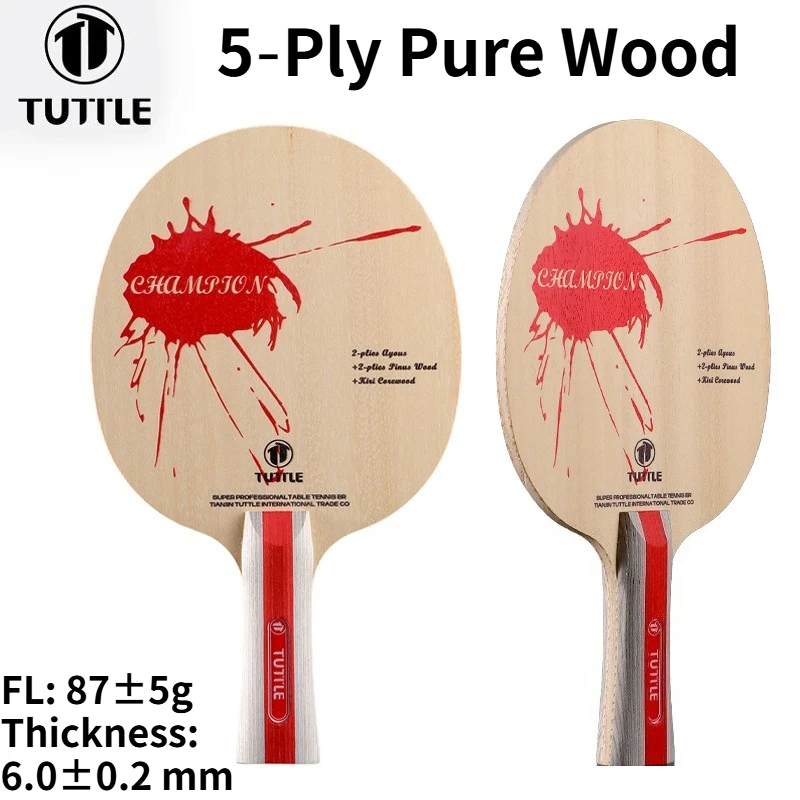 TUTTLE Champion Road Table Tennis Racket Blade 5‑Ply Pure Wood FL Handle Easy Control for Kids Adults All‑Round Ping Pong Paddle