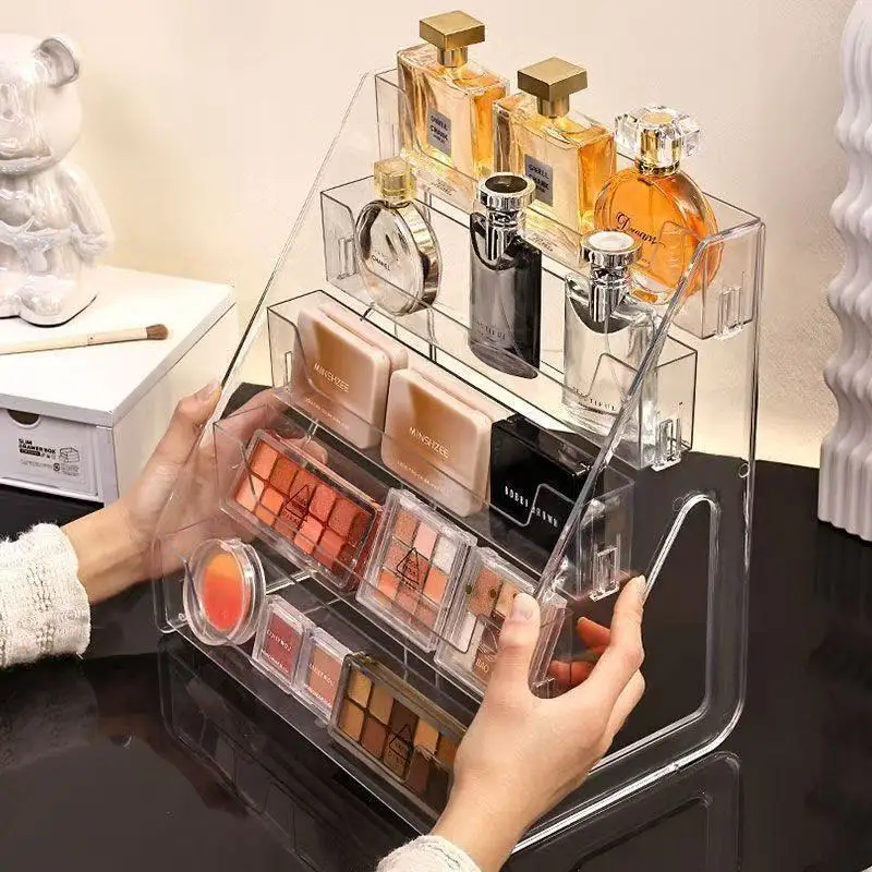 5-layer transparent acrylic display stand, simple modern style staircase storage platform, essential for organizing cosmetics an