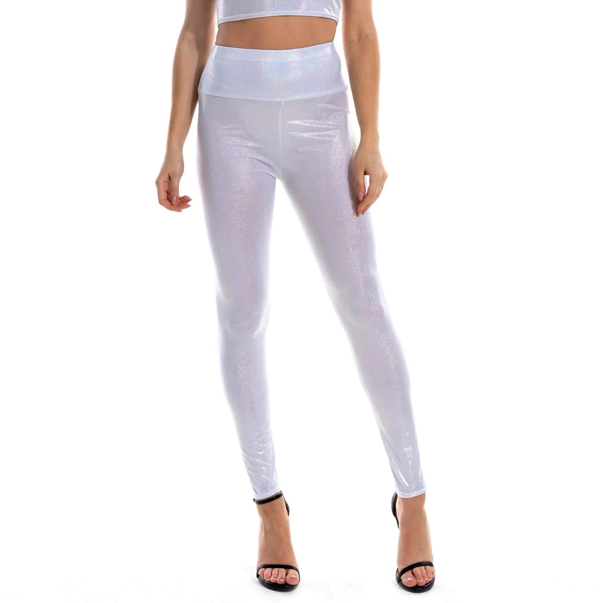 Women Metallic Leggings Shiny Skinny Pants High-Waisted Holiday Trousers Stretchy Streetwear Christmas Gift Gym Legging Elastic