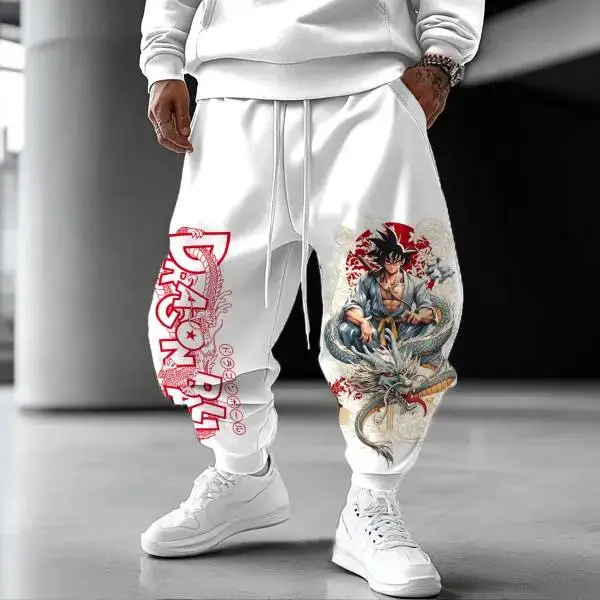 Plus Size Witte Goku Print Katoenen Broek Geboeid Broek Unisex Anime Harem Wijde Pijpen Joggers Loose Fit Mode