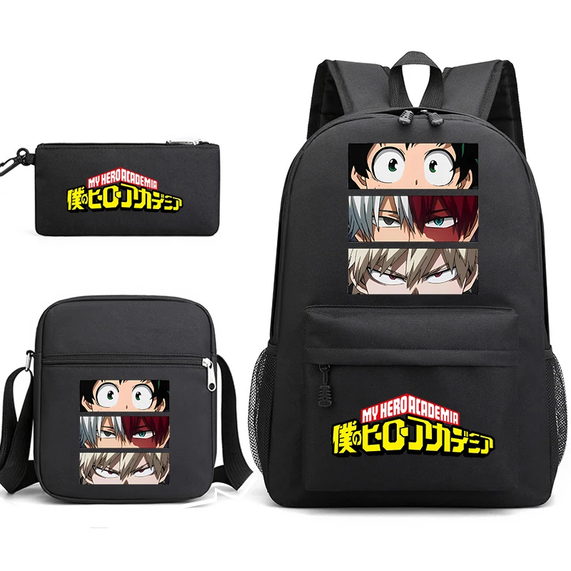 My Hero Academia Anime Student School Bag Set, Mochila dos Adolescentes, Bolsa de Ombro, Lápis, Presente de Volta à Escola, 3 Pcs Set