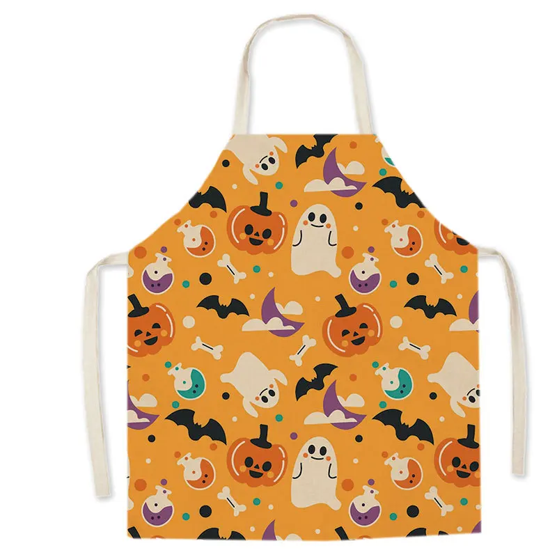 Halloween Jack-O-Lantern Apron Women\'s Men\'s Kids Bib Christmas Kitchen Cooking Tablecloth Chef Painting