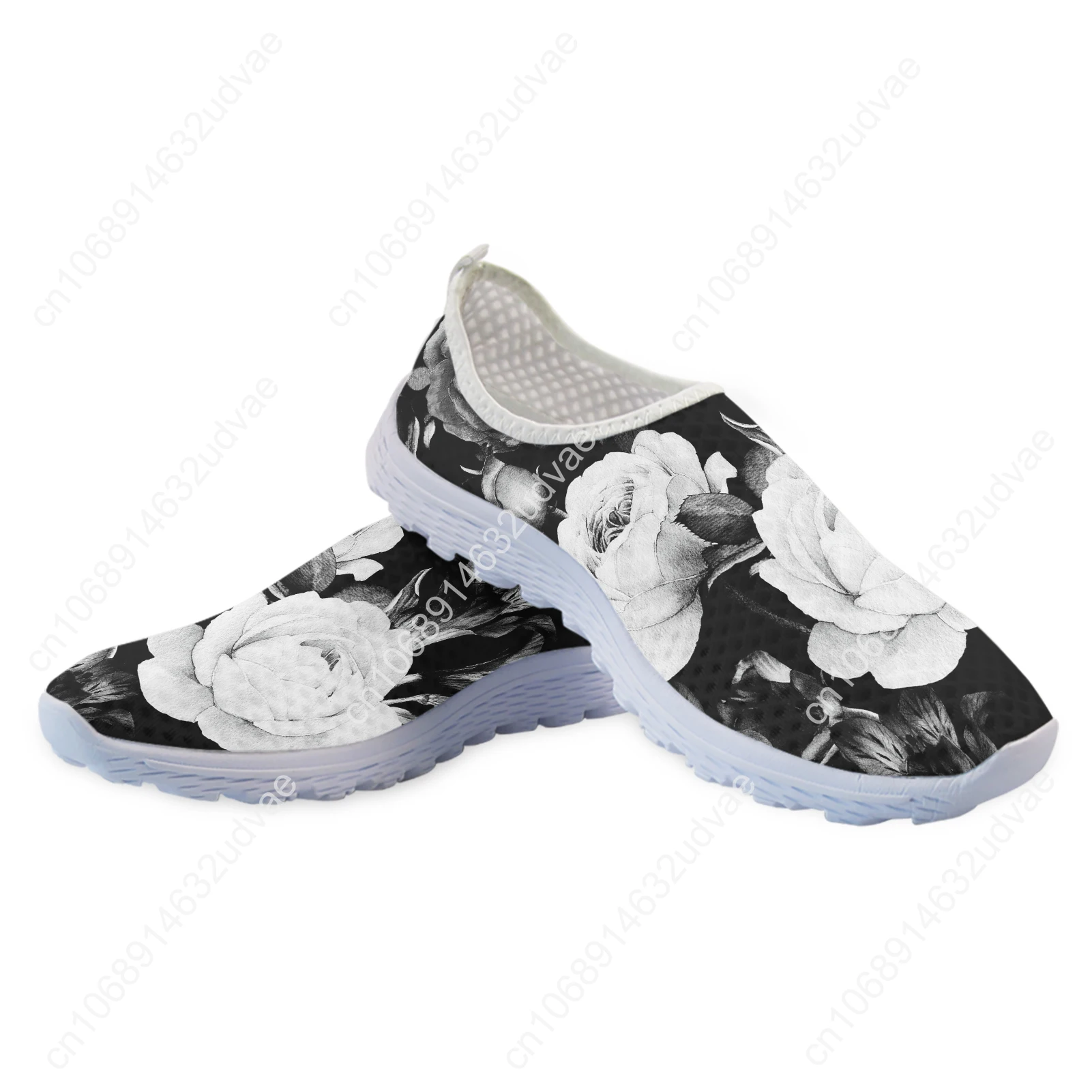 Beautiful Rose Flower Print Lightweight And Breathable Summer Shoes Soft Sole Outdoor Walking Shoes Casual Shoes