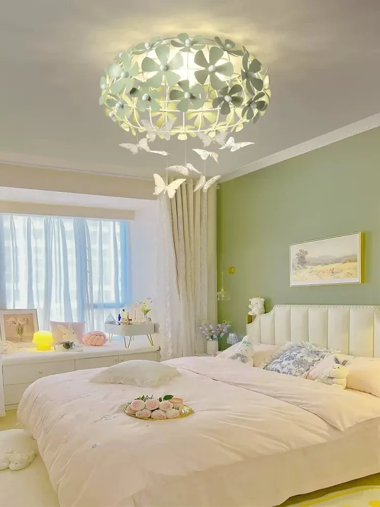 Bedroom light cream style flower ceiling decoration, modern and simple creative butterfly girl book room lighting