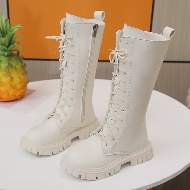 Girls Boots Autumn Winter Children High Boots Fashion Show Princess Shoes Outdoor Non-slip Kids Plush  boots Size 27-37