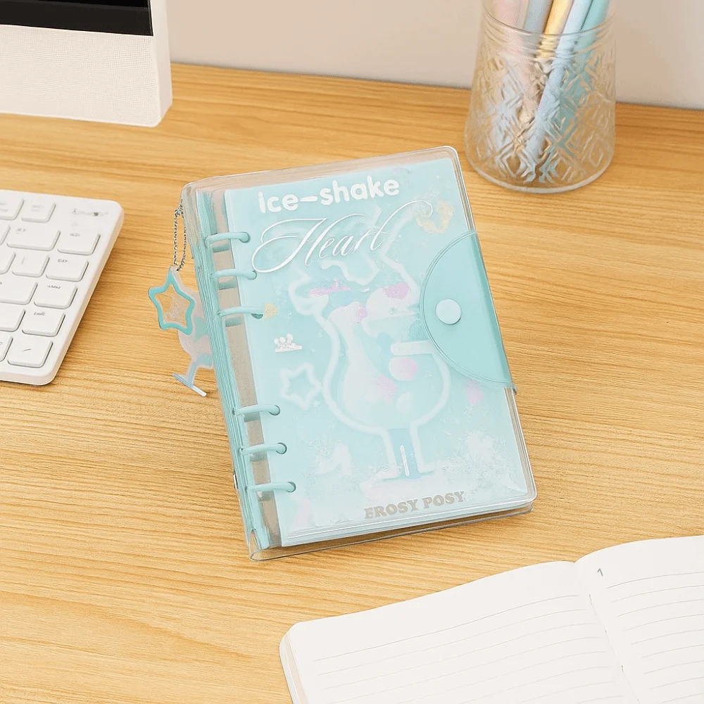 Portable 6 Binder Ring Notebook Exquisite Button Design PVC Notebook Frosty Series Loose-leaf Schedule Book School Supplies