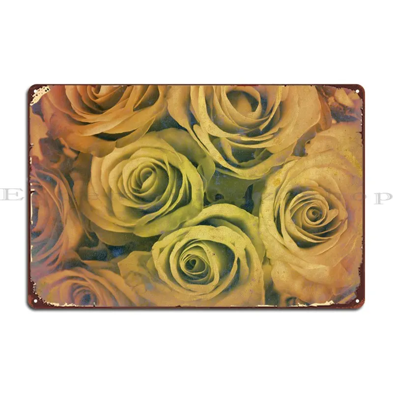 Vintage Bleached Bouquet Of Roses By Clare Bevan Photog ... Metal Plaque Decoration Personalized Kitchen Custom Poster