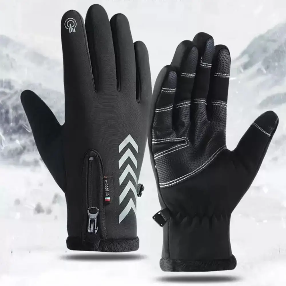 Waterproof Cycling Gloves Fleece Lined Anti Slip Motorcycle Gloves Cold Proof Windproof Outdoor Sports Gloves Winter Skiing