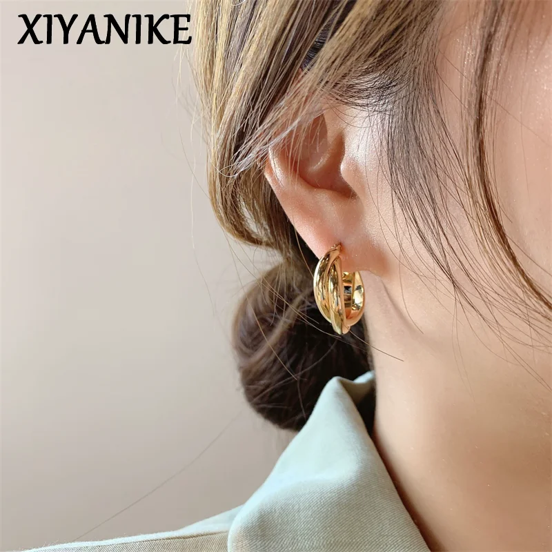 

XIYANIKE Elegant Double Round Hoop Earrings For Women Girl Niche Fashion New Jewelry Gift Party Office aros mujer