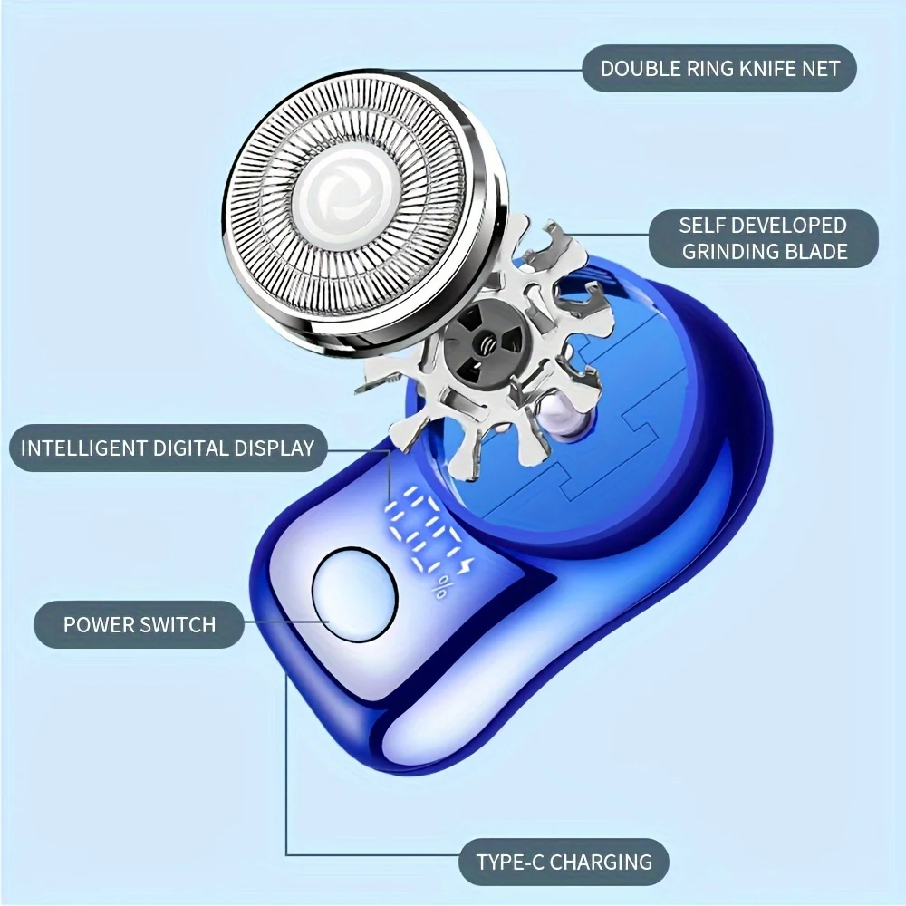 Mini Electric Shaver, Efficient Shaving, Double-ring Blade, Smart Digital Display, Detachable Head, Easy Cleaning Type-C