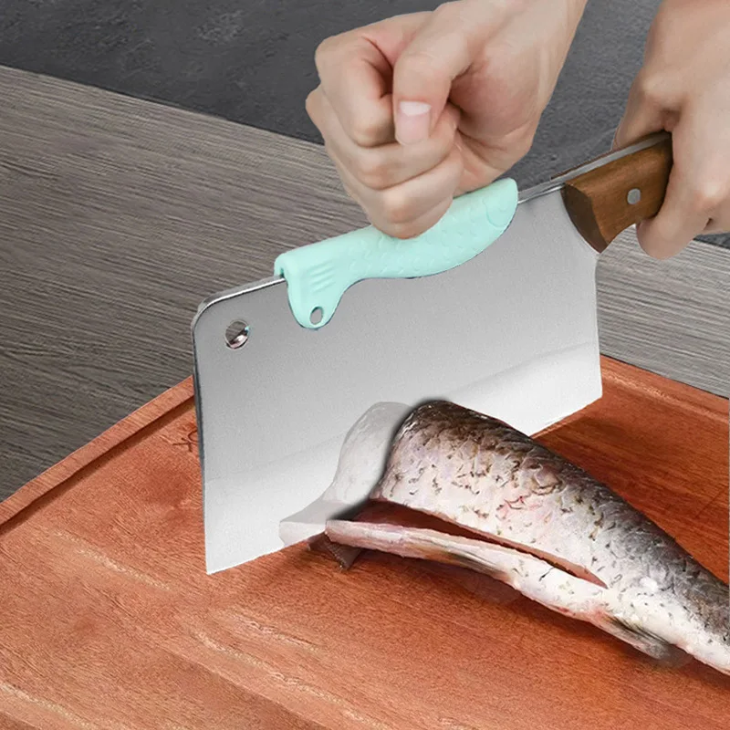 1 Pcs Stainless Steel Kitchen Knife Back Shield Silicone Hand Protector Labor-saving Chopping Anti-cutting Hand Guard