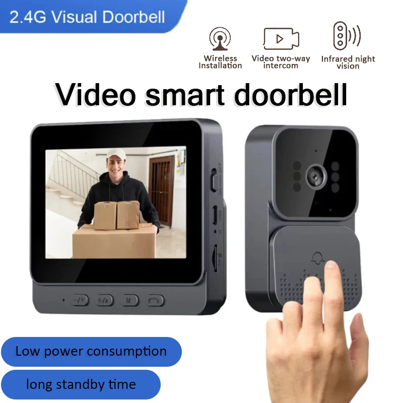 Timbre con video WiFi inteligente, intercomunicador bidireccional, pantalla IPS de 4,3 pulgadas, cámara de visión nocturna HD, intercomunicador con cámara inalámbrica 2,4 G para el hogar