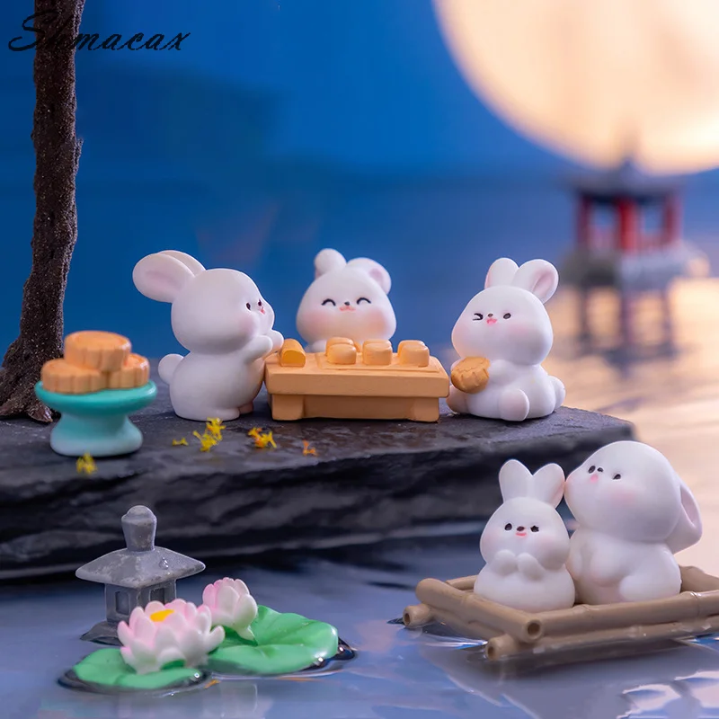 Cartoon Cute Mid Autumn Festival Rabbit Doll Mid Autumn Festival Mooncake Tabletop Decorations Cute Rabbit Resin Ornament Gift