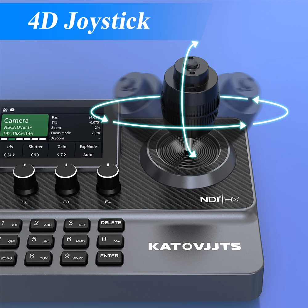 KATOVJJTS NDI 4D Joystick Keyboard PTZ Camera Controller With 3-inch Display Screen Support POE For Live Church Meeting Keyboard
