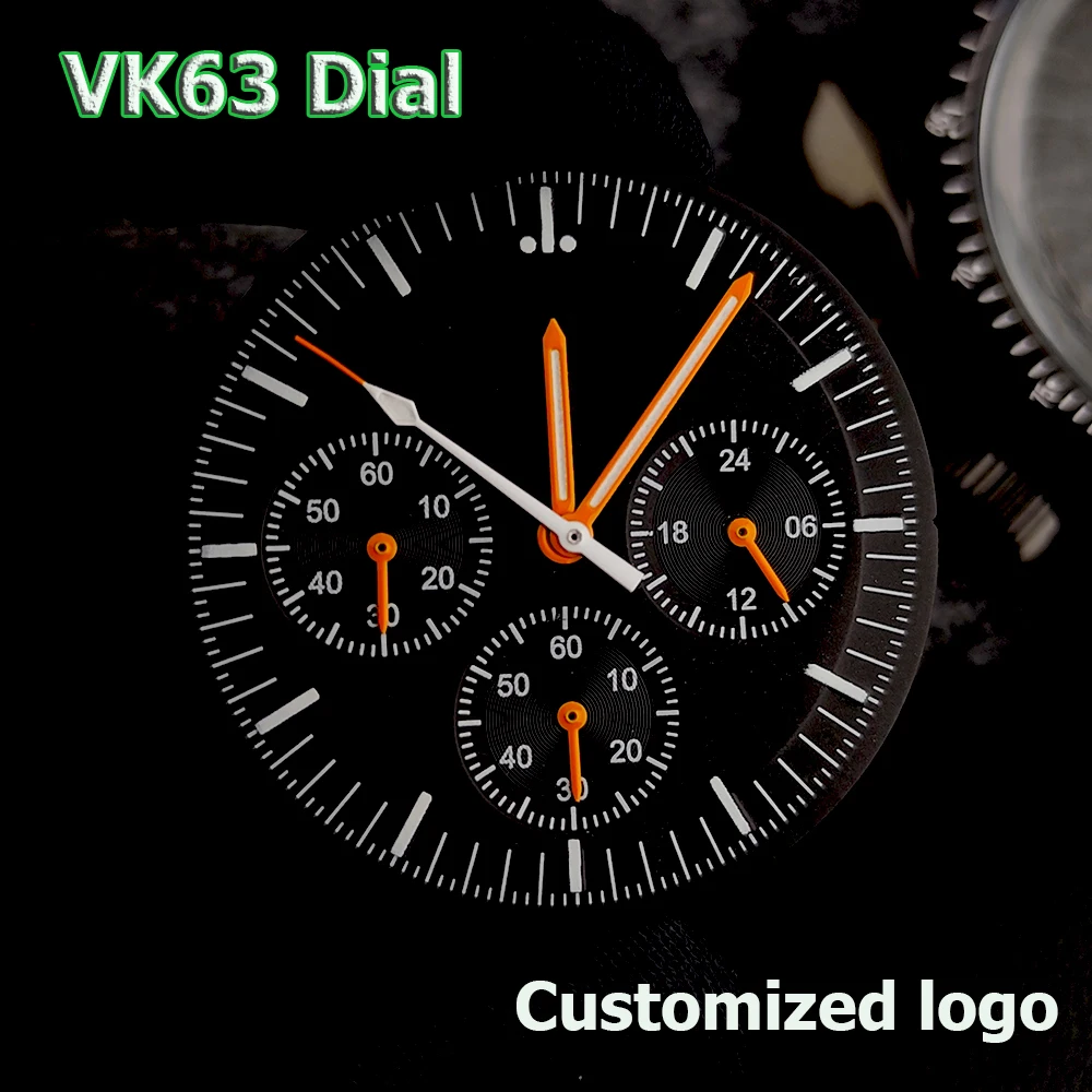 

Новые мужские часы с циферблатом VK63, 32,5 мм, циферблат с логотипом, зеленый светящийся циферблат, подходит для аксессуаров для часов с механизмом VK63