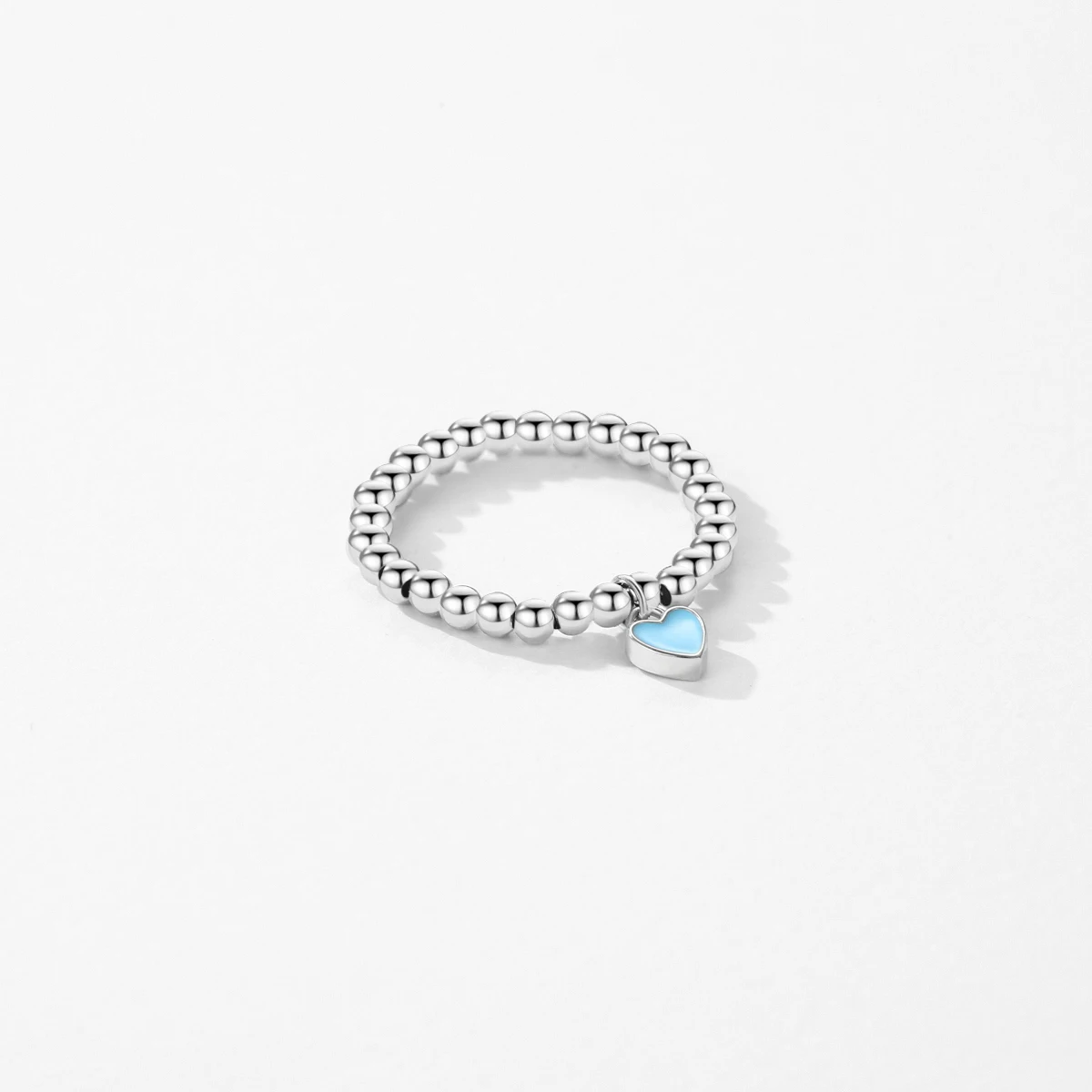 MODIAN 925 Sterling Silver Blue Enamel Heart Love Minimalism Adjustable Beads Rings Trendy Exquisite Fine Jewelry For Women Gift