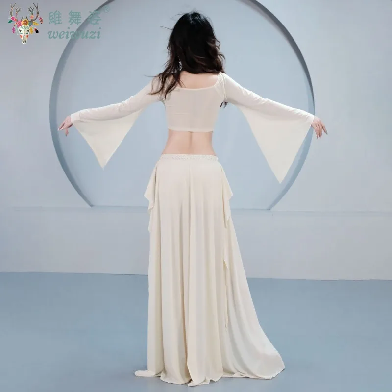 مجموعة أزياء ممارسة الرقص الشرقي للنساء بأكمام طويلة شبكية + تنورة طويلة من الشاش مجموعة ملابس الرقص الشرقي الشرقي #3