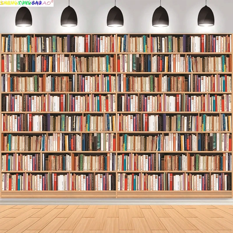 Bookshelf Baroque Photography Backdrops Props Library Furniture Bookcase Portrait Meeting Office Live Streaming Background JS-08