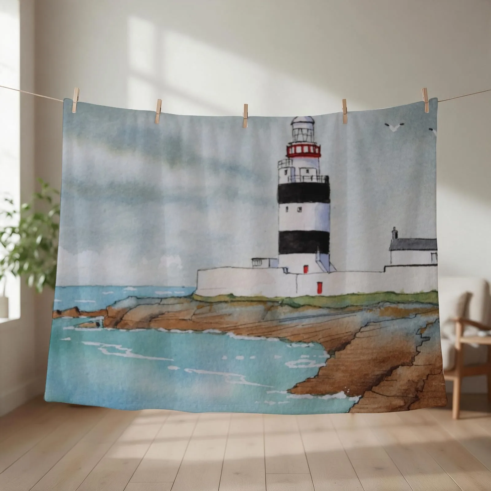 Hook Lighthouse, Ireland. Throw Blanket couch cozy soft plush fuzzy picnic outdoor blanket