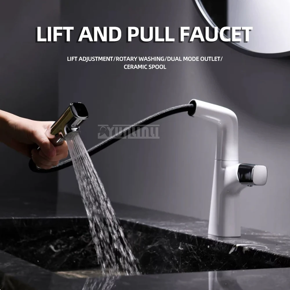 

Lift and pull faucet, washbasin faucet, kitchen sink faucet, white rotating faucet