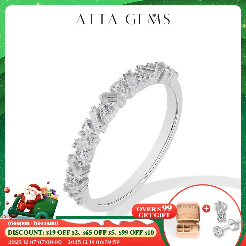 

ATTAGEMS Sparkling Moissanite Diamond Rings for Women D Color VVS1 Baguette Matching Wedding Band S925 Silver Engagement Jewelry