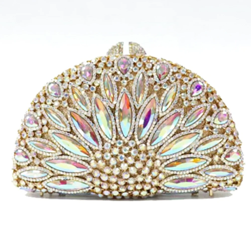 

Роскошный золотой металлический кошелек с AB Crystal Вечерняя сумка с бриллиантами в жесткой коробке, клатч, свадебная сумочка, женские клатчи со стразами