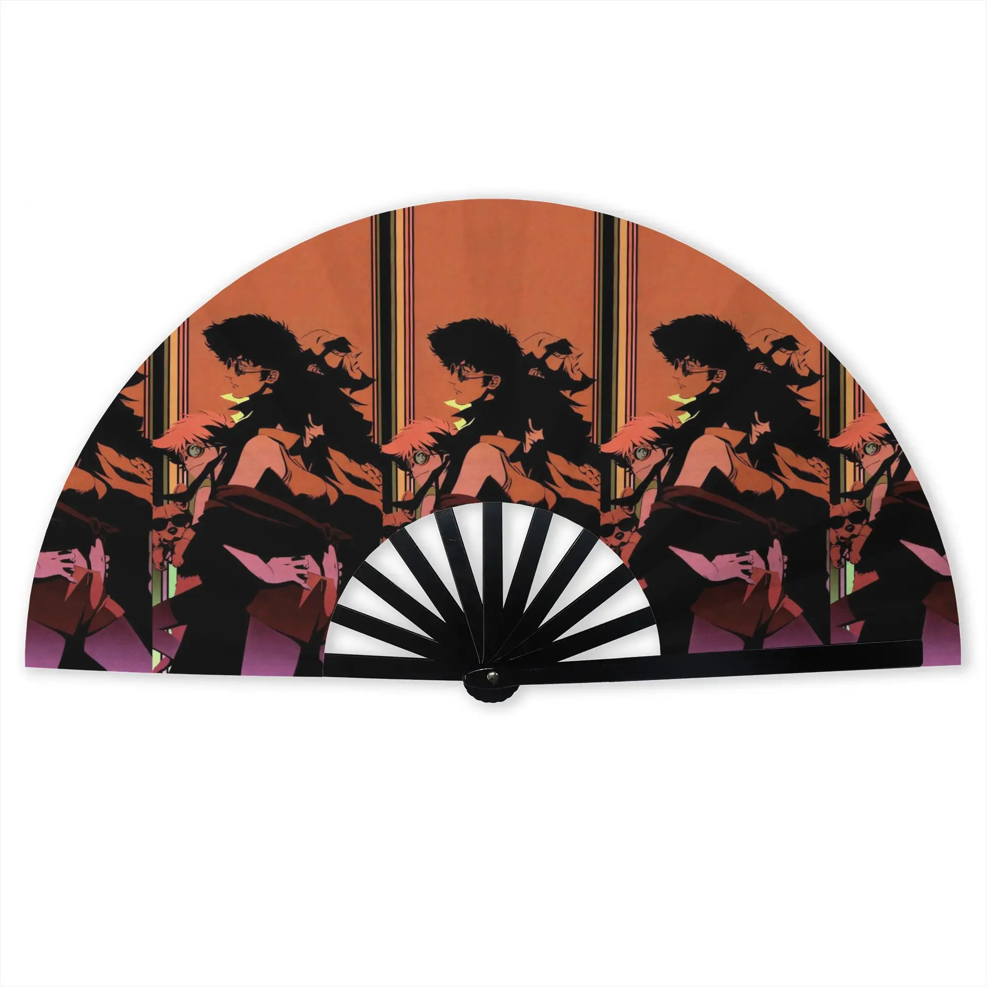 Abanico de Mano Estilo Anime Cowboy Bebop para Mujer, Diseño de Dibujos Animados y Manga Abanicos plegables de poliéster estampado, accesorio de disfraz moderno para bailar, regalo.