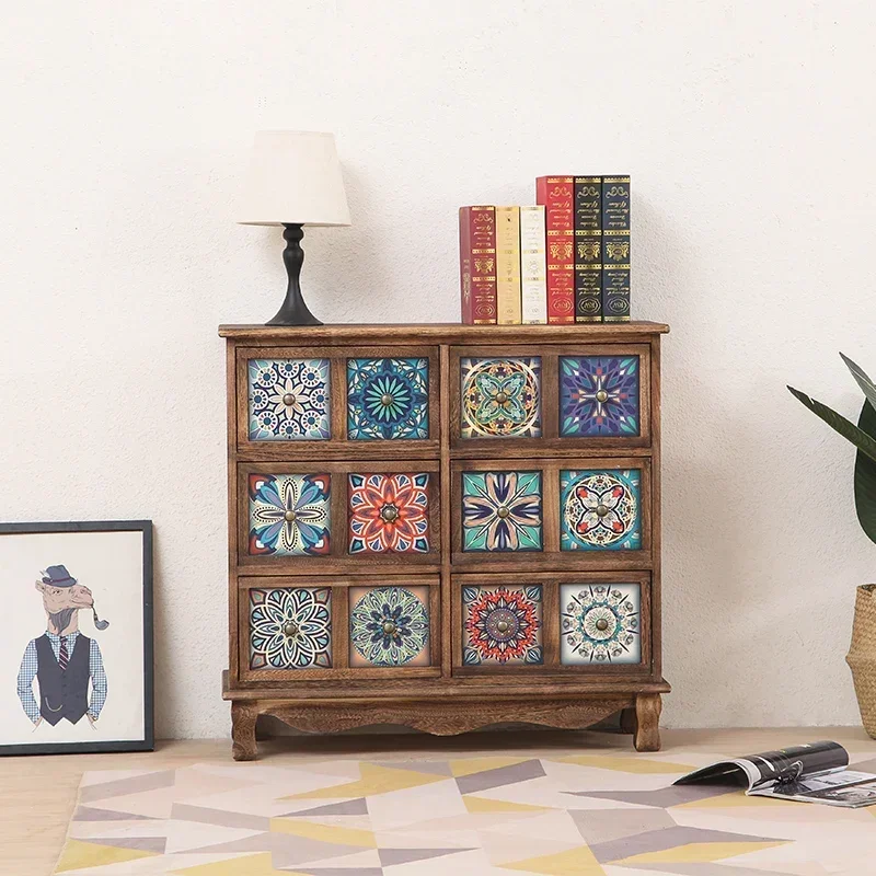 

Black Walnut Wooden Dresser: Spacious Chest of Drawers, Budget-Friendly Storage for Living Room, Mediterranean Nightstands