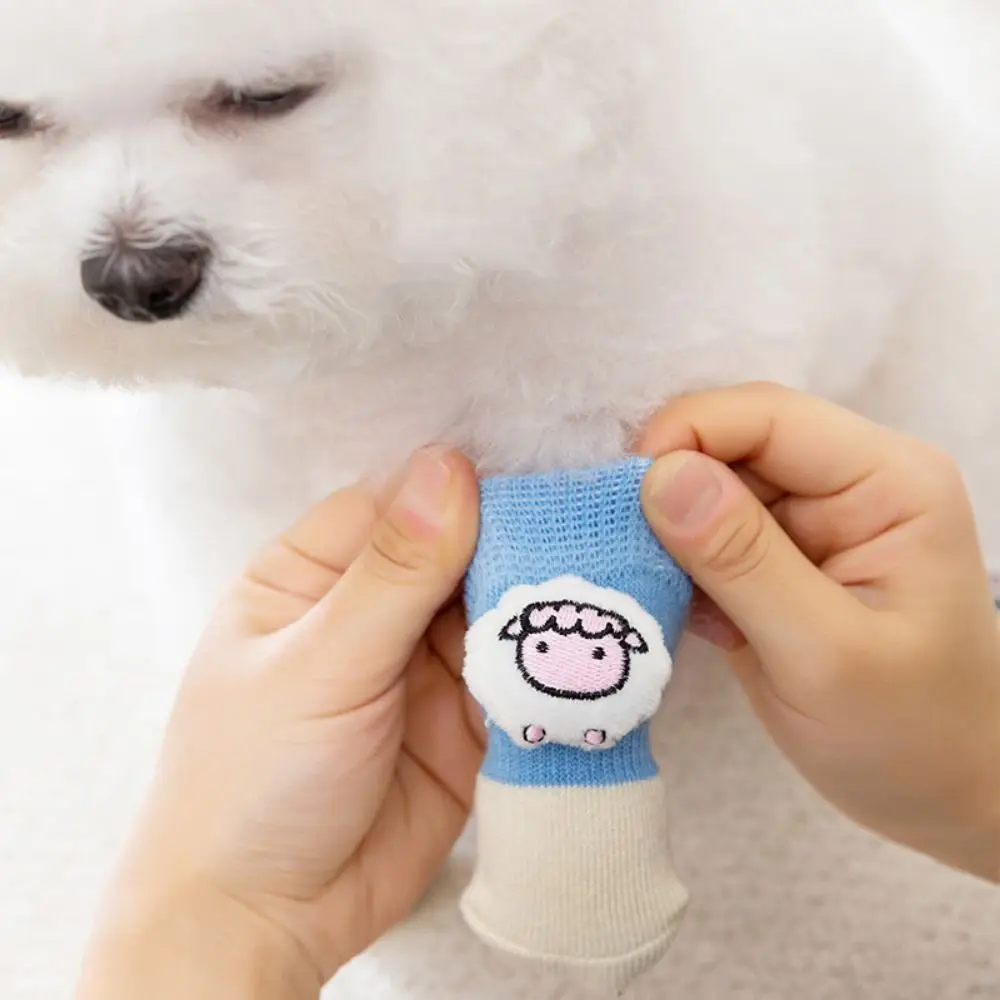 4pcs/set 3D Anti-Slip Dog Socks Cartoon Elastic Dog Foot Covers Anti Dirt Breathable Puppy Cotton Socks Outdoor/Indoor