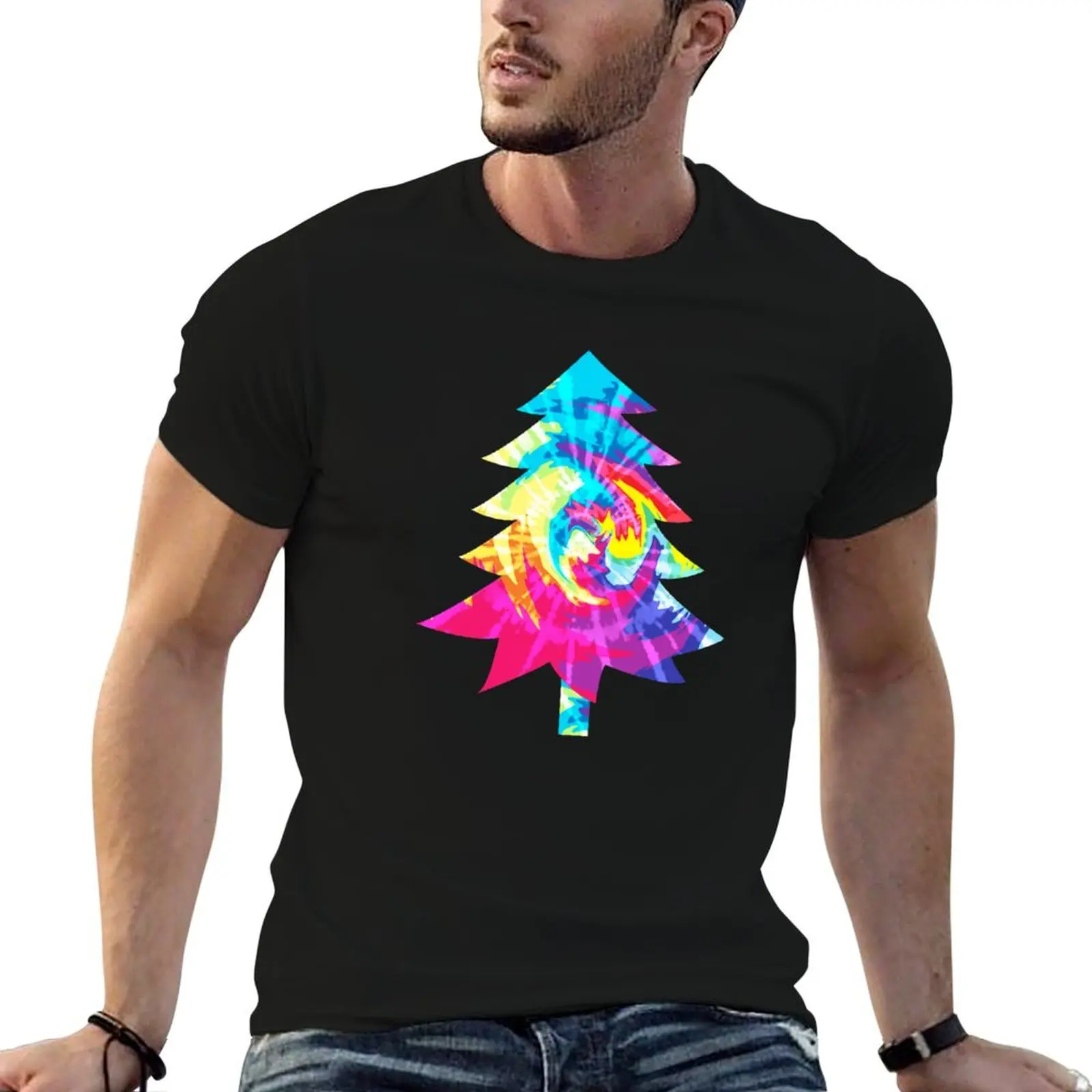 

Christmas Tree Tie Dye Rainbow Colorful Art T-Shirt Short sleeve tee designer shirts mens t shirts pack