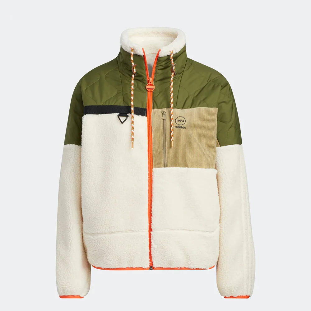 

Adidas NEO Line Stylish Fleece Coat Unique Color Drawstring Collar Ideal For Urban Winter Life
