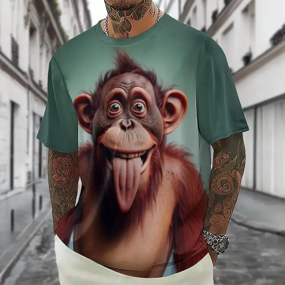 Summer Hip Hop Funny Monkey Men Short Sleeve T-Shirt 3d Print Loose Casual Cute Animal Fashion O Collar Alternative Clothing