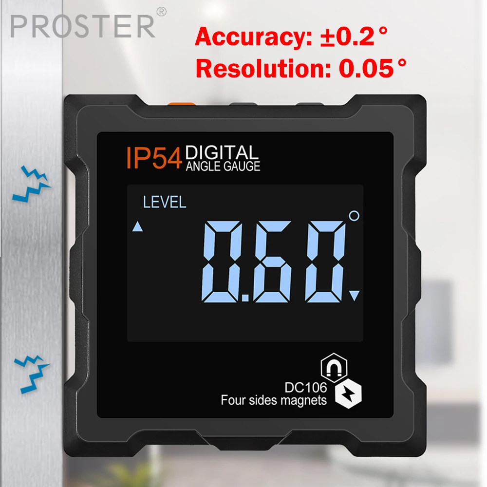 

PROSTER Digital Level Angle Gauge 360° Mini Measure Inclinometer Four Sides Magnetic Base Electronic Universal Bevel Protractor