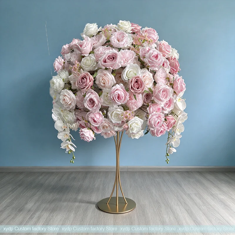 80 bis 30 cm Künstliche Luxuriöse Rosa-Weiße Rosenblütenkugel Tischdekoration Luxuriöser Hochzeitstischkranz Event-Tischdekoration Party – Detail 4