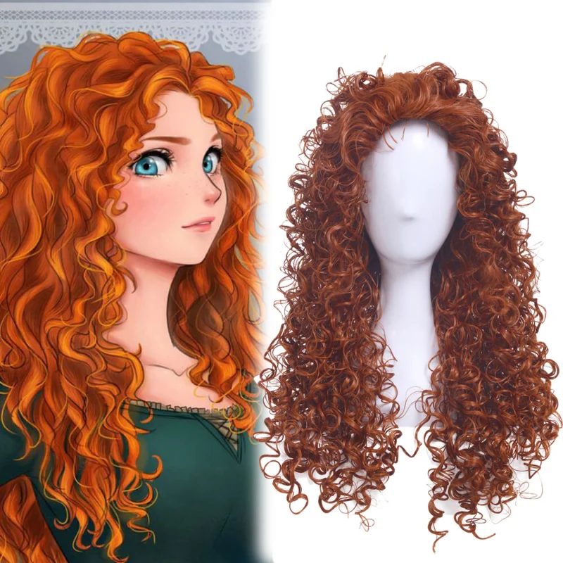 Brave Princess Merida Long Curly Wavy Wave Orange Cosplay Wigs