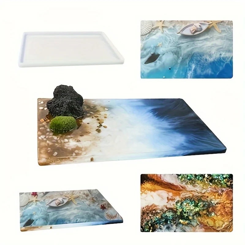 

Большой прямоугольный стол с 14-дюймовой силиконовой формой, доска для рисования из смолы, прямоугольные украшения для украшения дома, обеденные тарелки, h