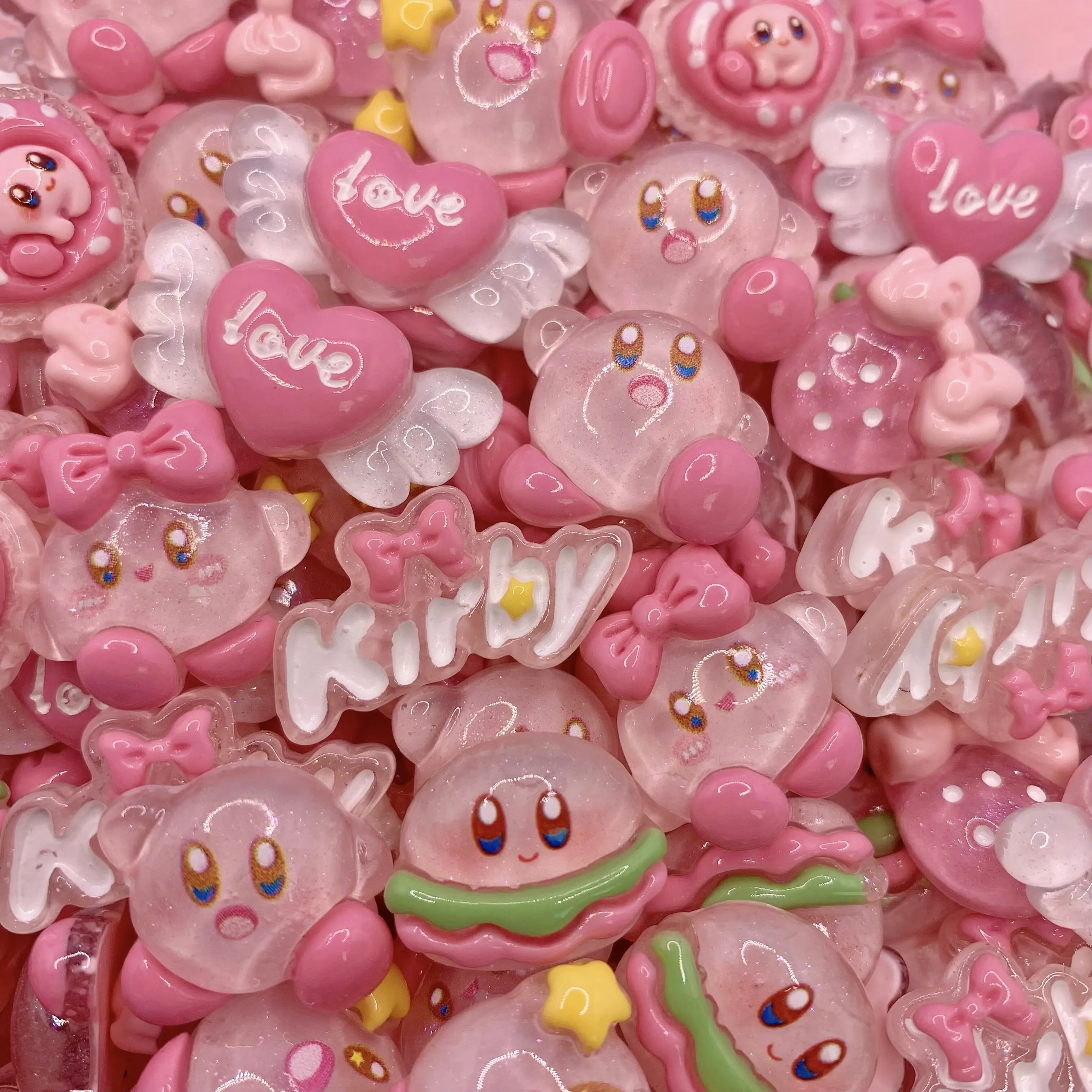 1/30 pcs 2cm Kirby ice transparent resin pendants, fun cartoon DIY hair clip accessories, phone case, fridge magnet, jewelry