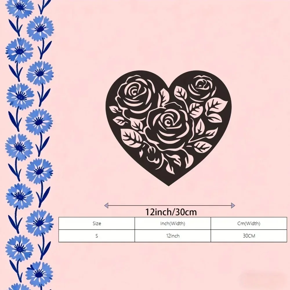 CIFBUY Wrought Iron Wall Art Laser Cut Black Floral Heart Metal Sign Romantic Hollow Out Farmhouse Decor for Bedroom Living Room