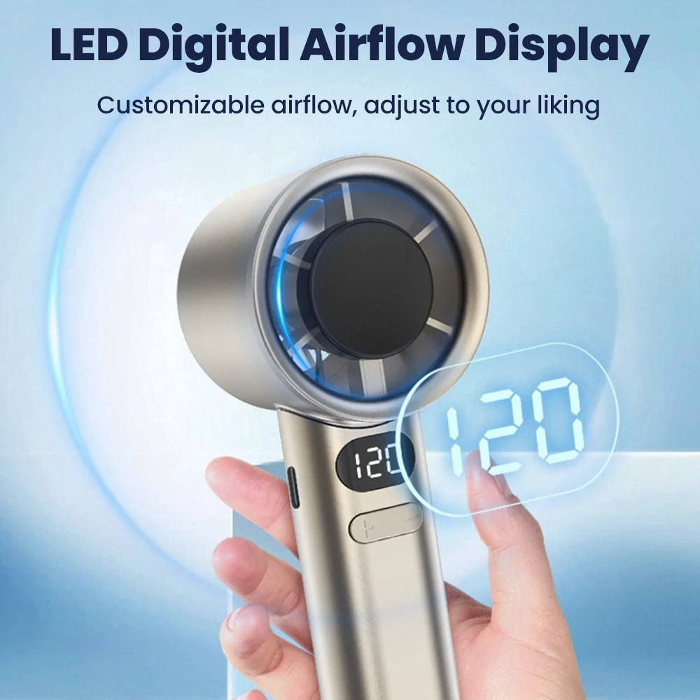 Turbo Mini Fan Adjustable High Wind USB Rechargeable Handheld Battery Display Turbofan Portable Home Outdoor Electric Fan Mini