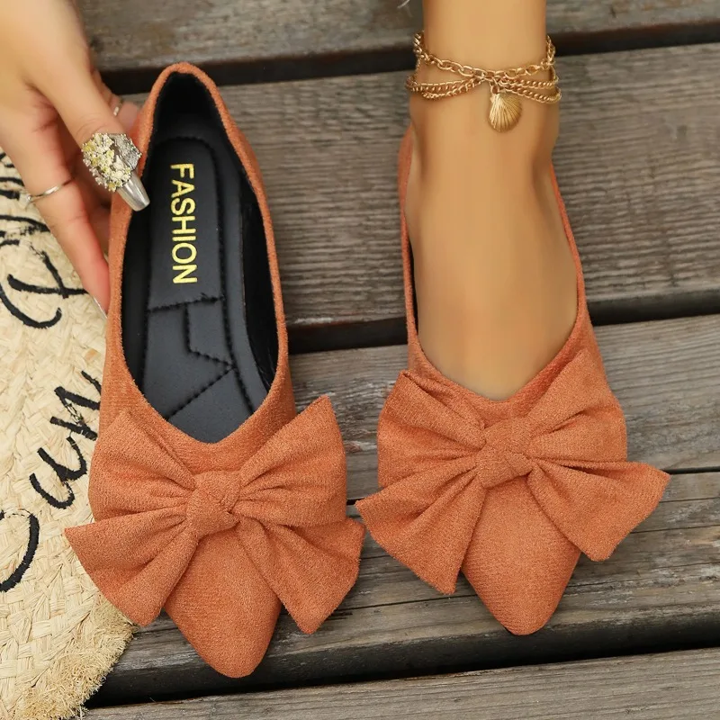 JGSHOWKITO Klassische Damen-Flats mit süßer Schleife, flache Ballerinas für Damen, spitze Zehenpartie, rutschfeste Damen-Mode-Loafer – Detail 8