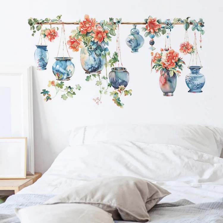Farbige Vasen Blumen Wandaufkleber Wohnzimmer Hintergrund Dekor Tapete für Schlafzimmer Heimdekoration Selbstklebende Kunst-Aufkleber – Detail 5